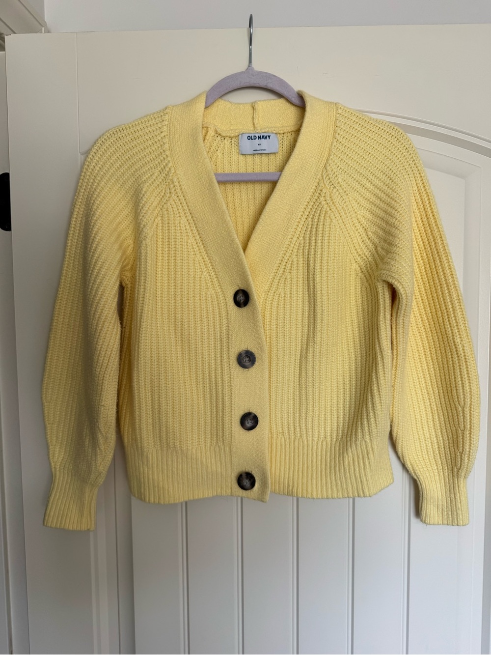 Old Navy Women's Pale Yellow Button-Up Ribbed Cardigan